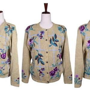 Jantzen Sweater Small 90s Cottagecore Floral Crocheted Feminine Granniecore NWT